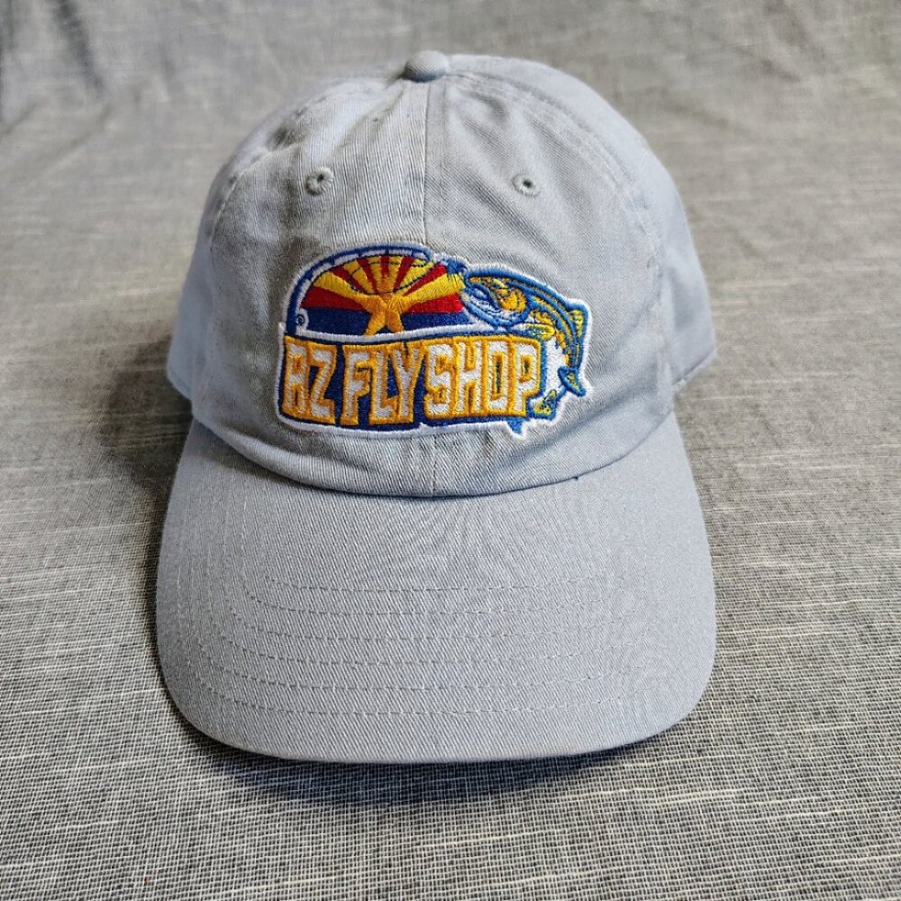 Simms Fishing Hat Cap Strap Back Embroidered Fish Flyshop‎ Logo Blue Adjustable